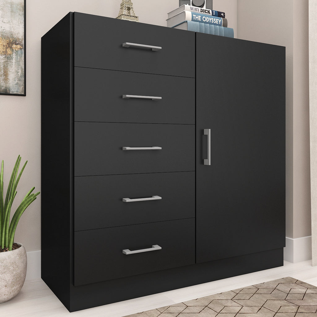 Cômoda 5 Gavetas com Sapateira Miami Preto – FELLICCI