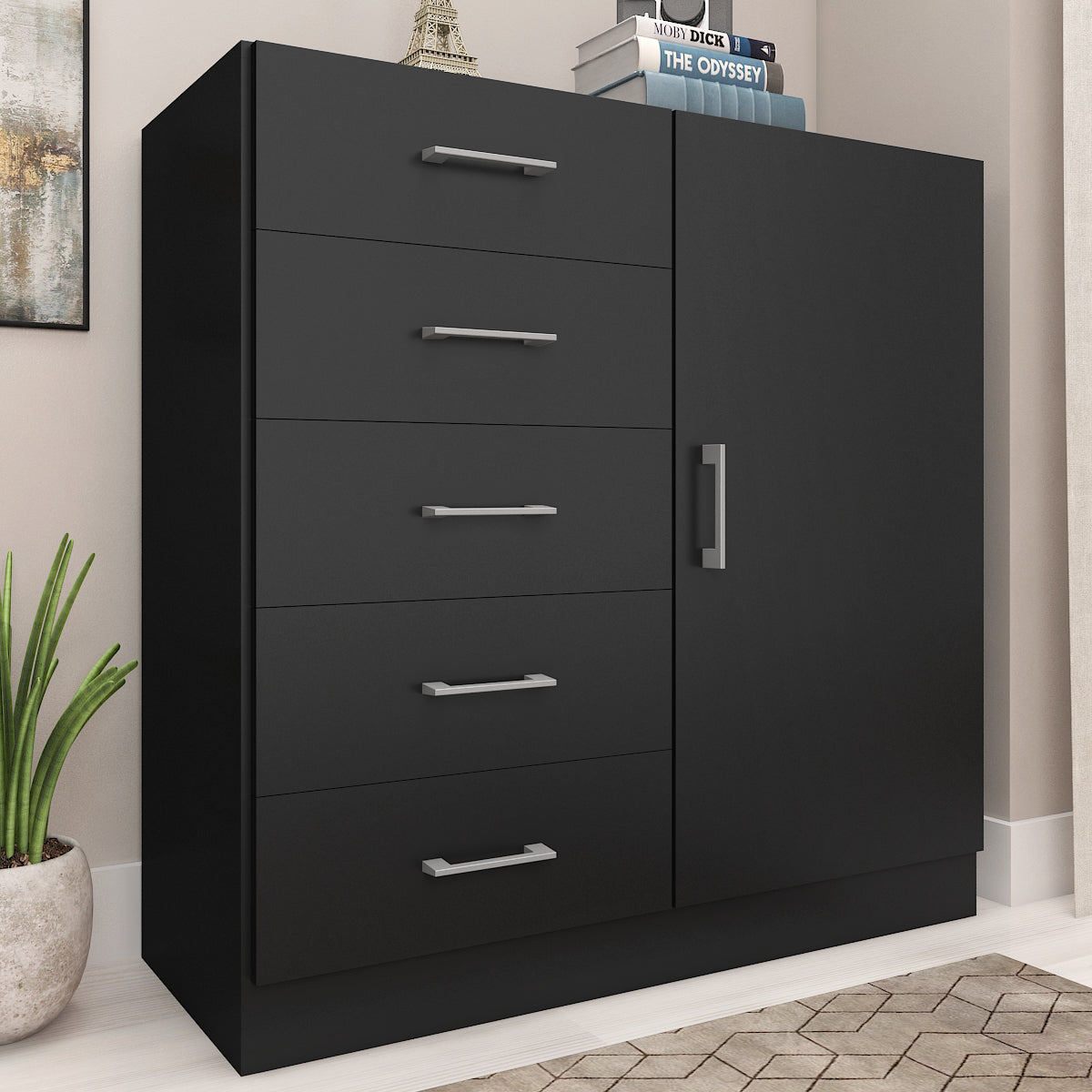 Cômoda 5 Gavetas com Sapateira Miami Preto – FELLICCI