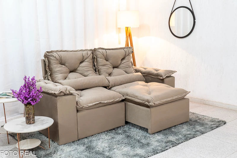 Sofá Retrátil Reclinável 2.00m Texas Veludo Bege - Móveis furniture
