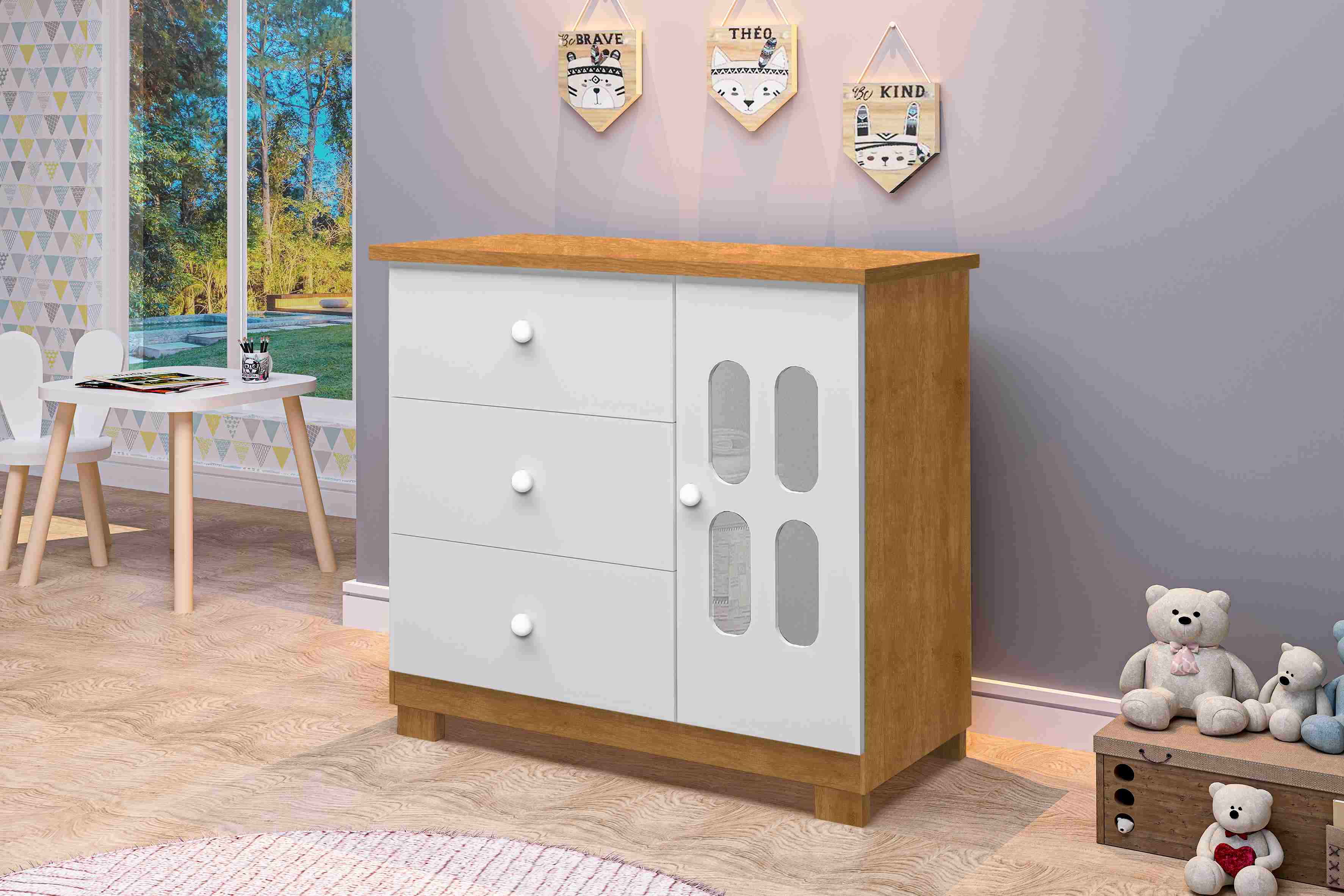 Comoda Sapateira Sophie 3G1P Nature.Branco - Móveis furniture