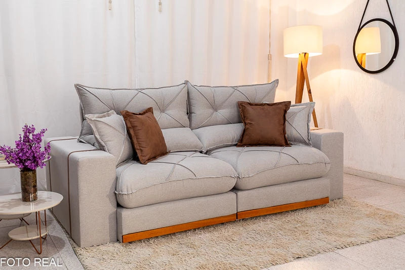 Sofá Retrátil Reclinável Gran Bello 2.30m Linho Cinza 31 - Molas Ensacadas Pocket