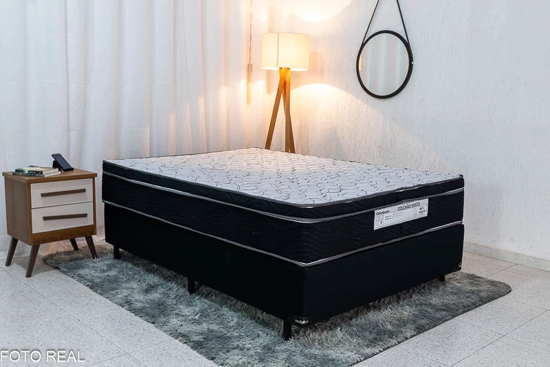 Base Box Casal Veludo Preto Portobel + Colchão Casal Ortopédico EPS Airtech 150 Ortopillow 138x188x63 Ortobom - Móveis furniture