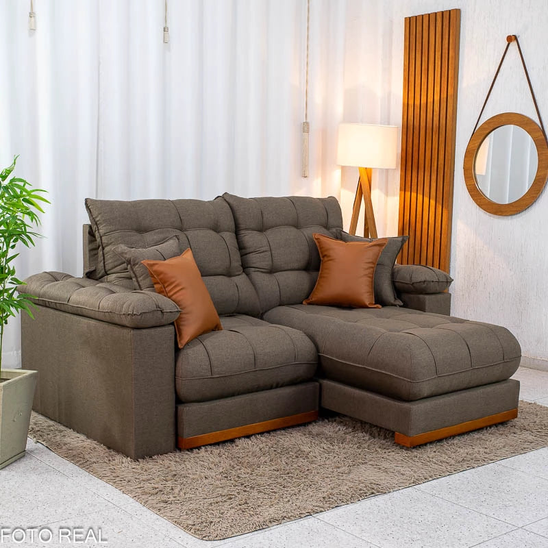 Sofá Retrátil Reclinável Verona 2.00m Linho Marrom D28 Soft - Molas Ensacadas