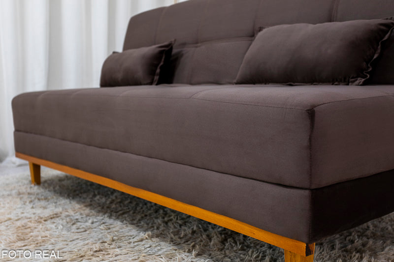 Sofá Cama Madrid larg. 1.80m Molas Bonnel Veludo Marrom - Móveis furniture