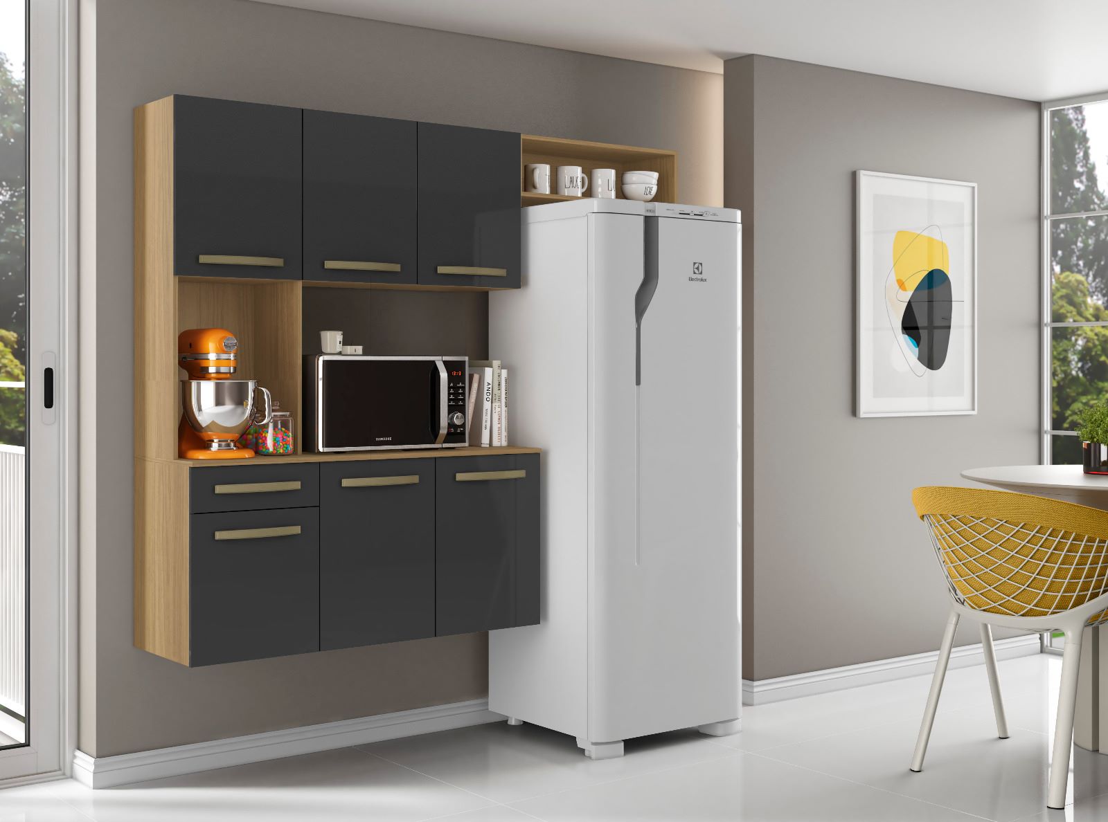 Cozinha Compacta Carol 6P1G com Balcao Atacama.Grafite Aramoveis - Móveis furniture
