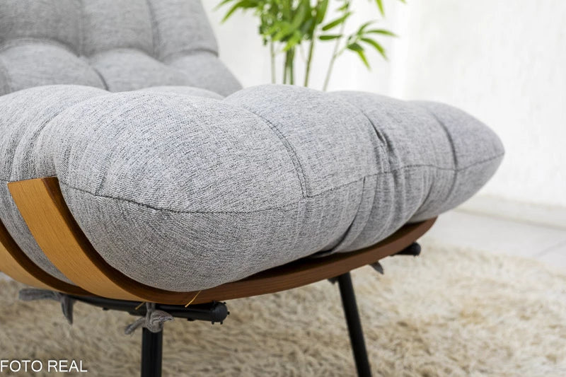 Poltrona com Puff Florença Linho Cinza