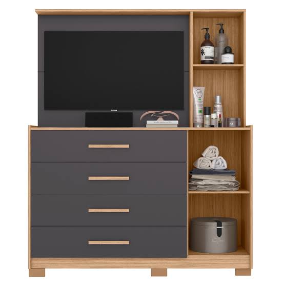 Cômoda Albatroz Ilhabela com Espelho 4 Gavetas 2 Portas Carvalho - Móveis furniture