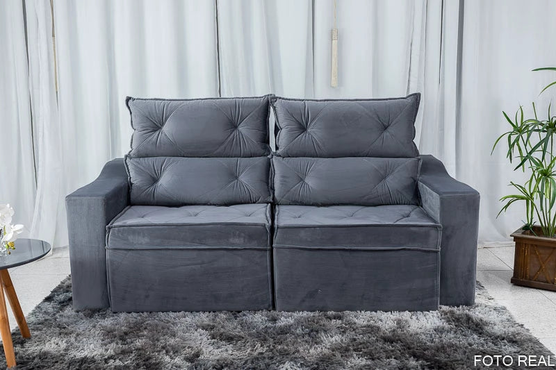 Sofá Retrátil e Reclinável 3 Lugares Moscou 2.00m Veludo Grafite - Móveis furniture