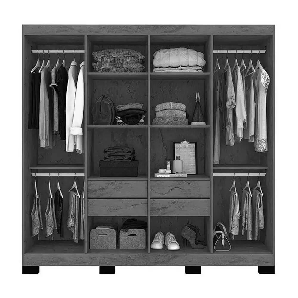 Guarda Roupa B2348 Casal 8 Portas 4 Gavetas Araplac FREIJÓ BAUNILHA