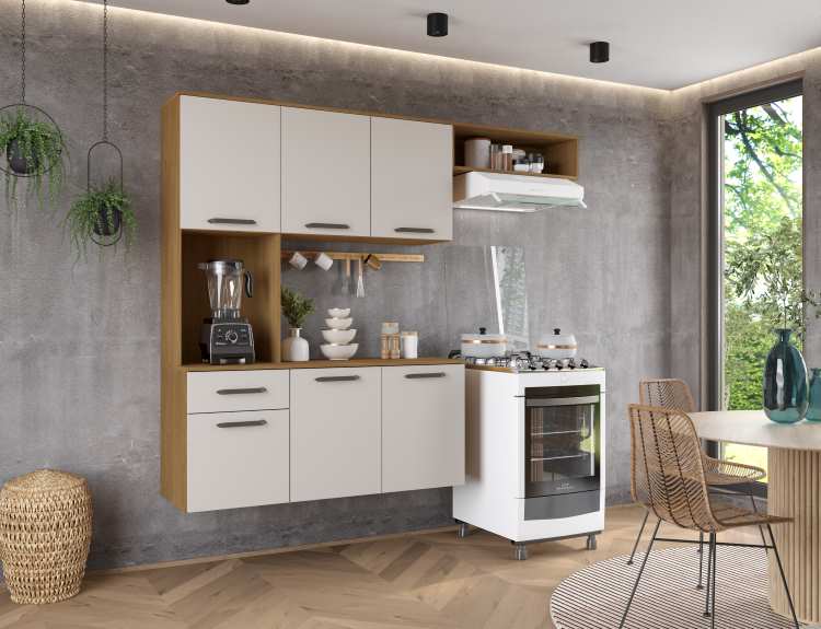 Cozinha Suspensa Gisele Pop Plus 5P2G2N Freijo/Off White Moveis Parana