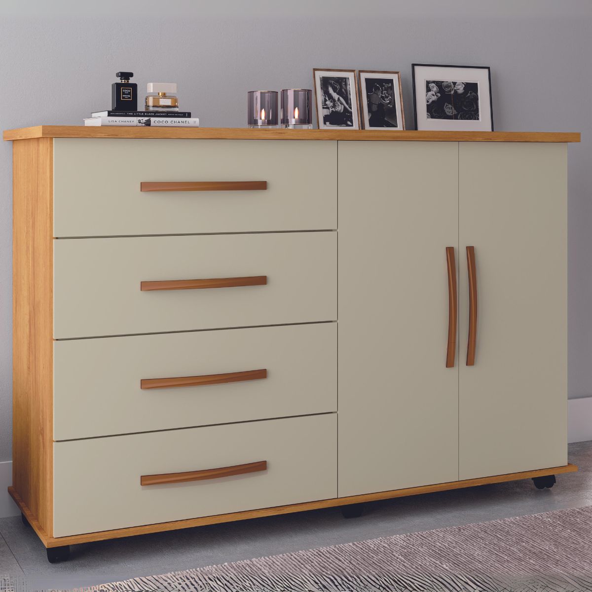 Cômoda 4 Gavetas com Sapateira Dupla Bali Mel/Pérola – MÓVEIS PRIMUS