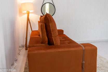 Sofá Retrátil Reclinável Santiago Veludo Terracota 549 Larg. 2.50m - Molas Ensacadas