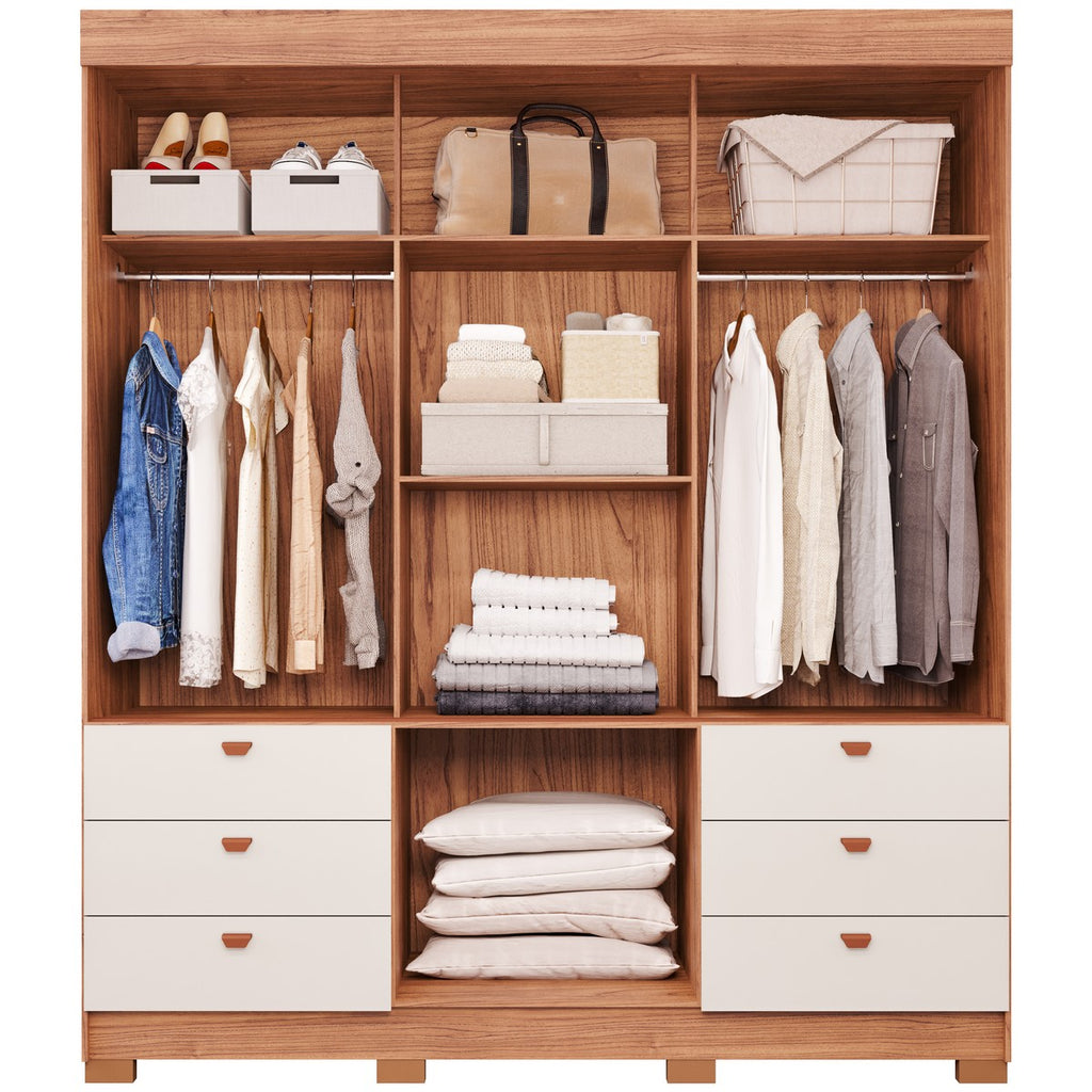 Guarda-Roupa 3 Portas Slide Alice 1,92 m Cinamono/Off White – PANAN MÓVEIS - Móveis furniture