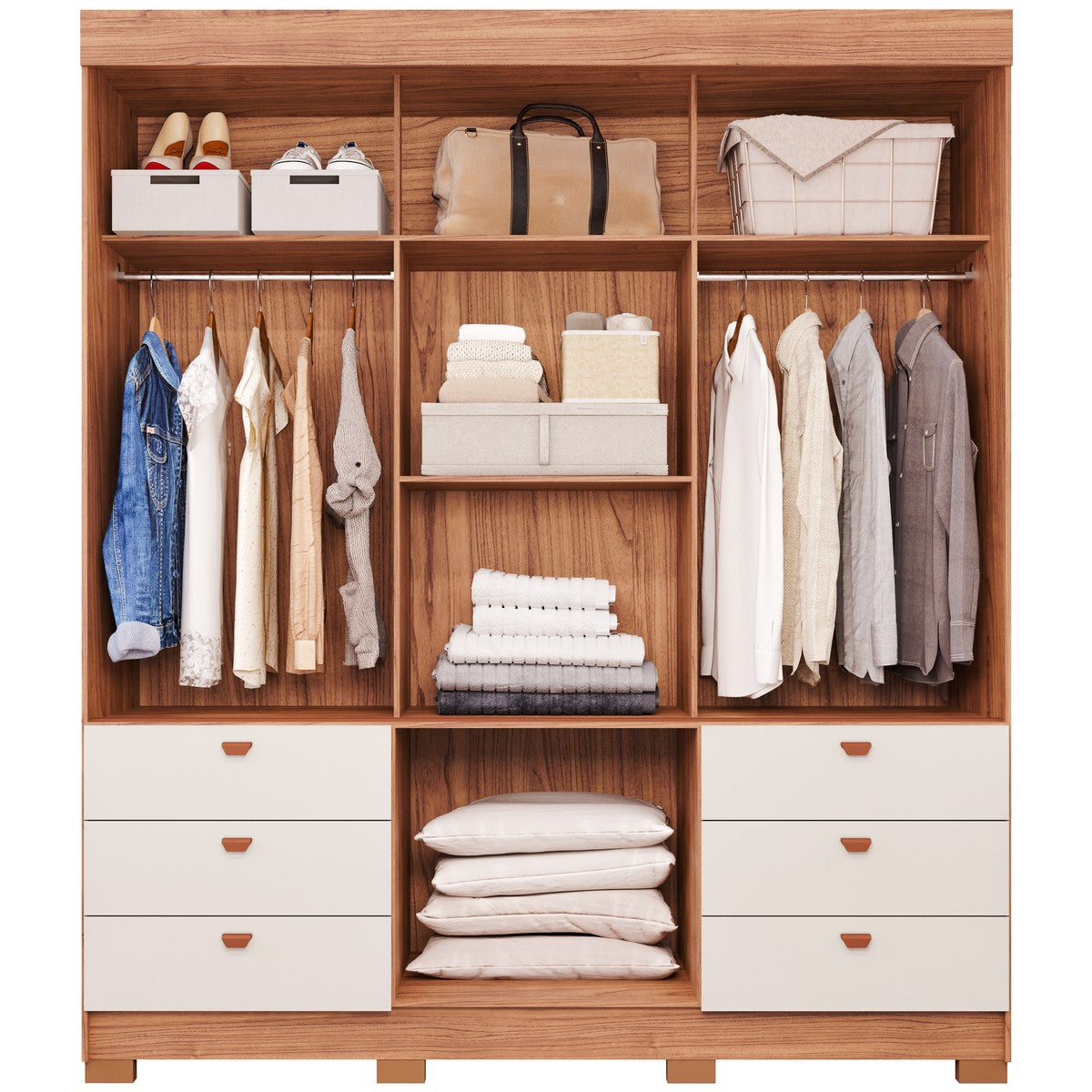 Guarda-Roupa 3 Portas Slide Alice 1,92 m Cinamono/Off White – PANAN MÓVEIS - Móveis furniture