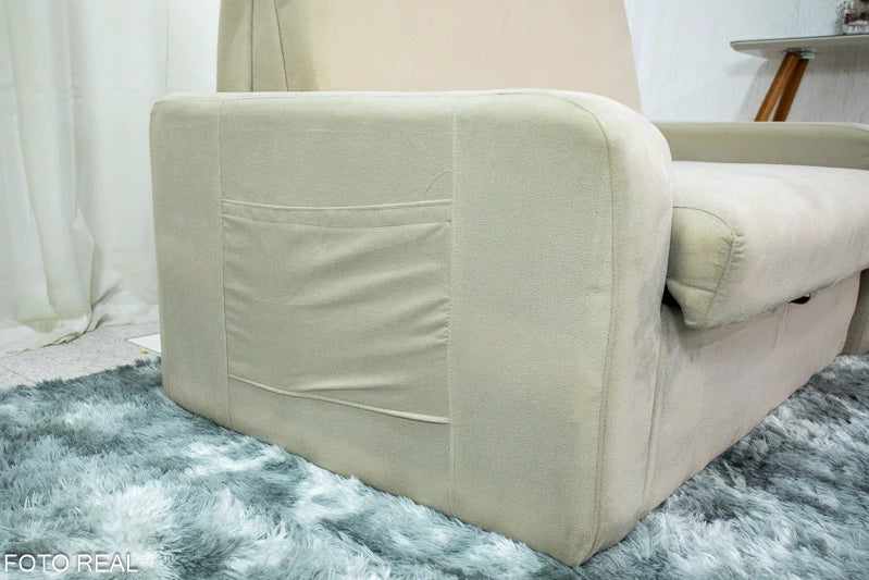 Sofá Cama Daiane Larg. 1.40m com Baú Bege