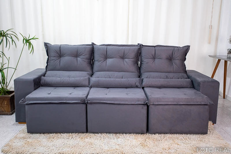 Sofá Retrátil Reclinável New Carol 2.60m Cinza 12 - Móveis furniture