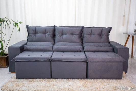 Sofá Retrátil Reclinável New Carol 2.60m Cinza 12 - Móveis furniture