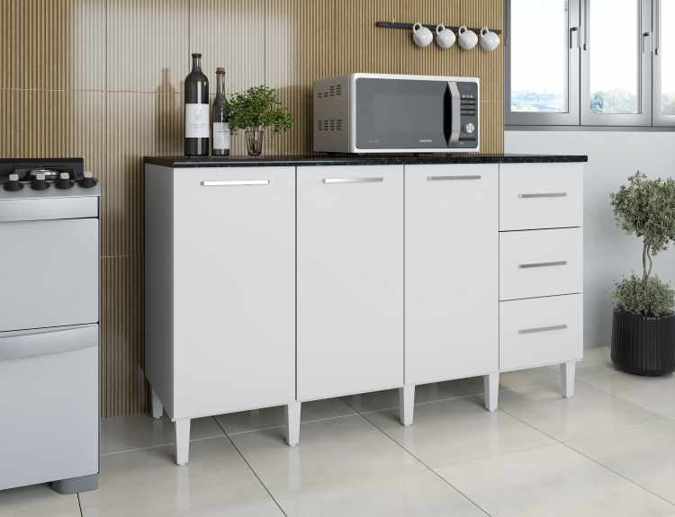 Balcao Clara Pop 160 Plus 3P3G SEM Tampo Branco Moveis Parana