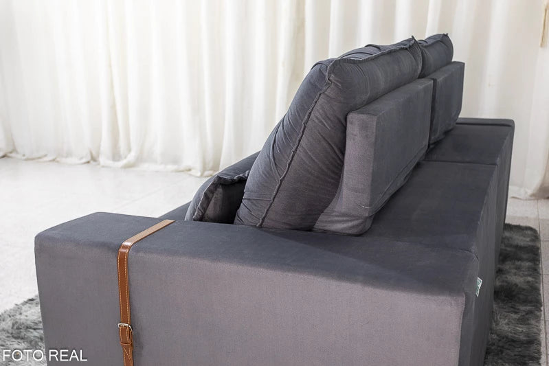 Sofá Retrátil Reclinável Luanda 2.50m Veludo Cinza 010 - Molas Ensacadas - Móveis furniture