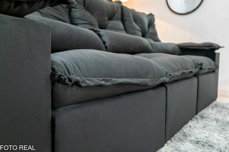 Sofá Retrátil Reclinável 2.70m Texas Veludo Preto - Móveis furniture