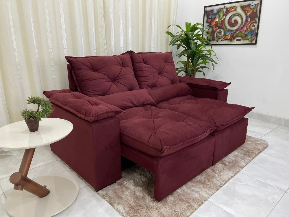 Sofá Retrátil Reclinável Grécia 1.90m – Vinho Veludinho - Móveis furniture