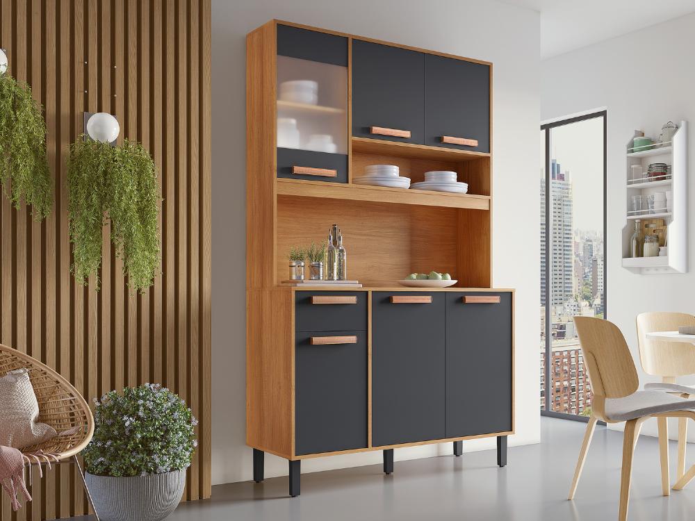 Armário Kit de Cozinha Nápoles 1,20m – Cinamomo/Grafite - Móveis furniture