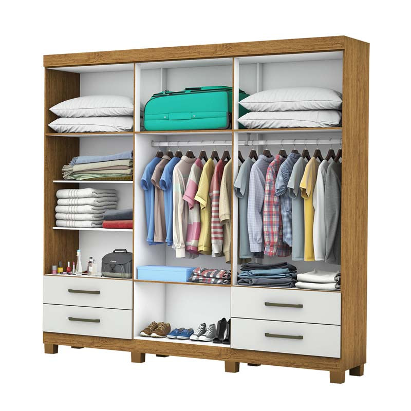 Guarda Roupa Casal Hércules 06 Portas 04 Gavetas c/pé Freijó/Off – Carioca - Móveis furniture