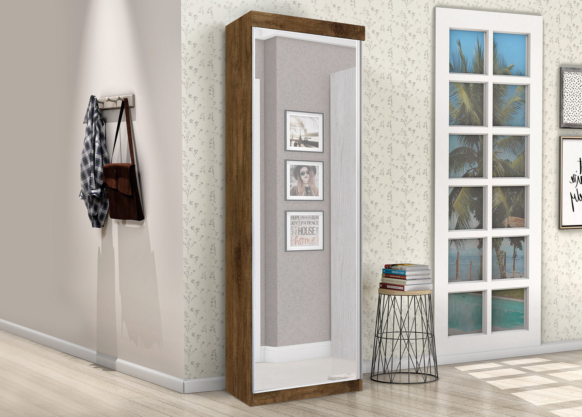 Roupeiro Sapateira Thor 1P com Espelho Jequitiba - Móveis furniture