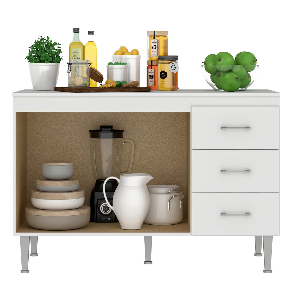 Armário Aéreo 3 portas Ipanema + Balcão(Tampo Comum)Copacabana Branco – FELLICCI - Móveis furniture