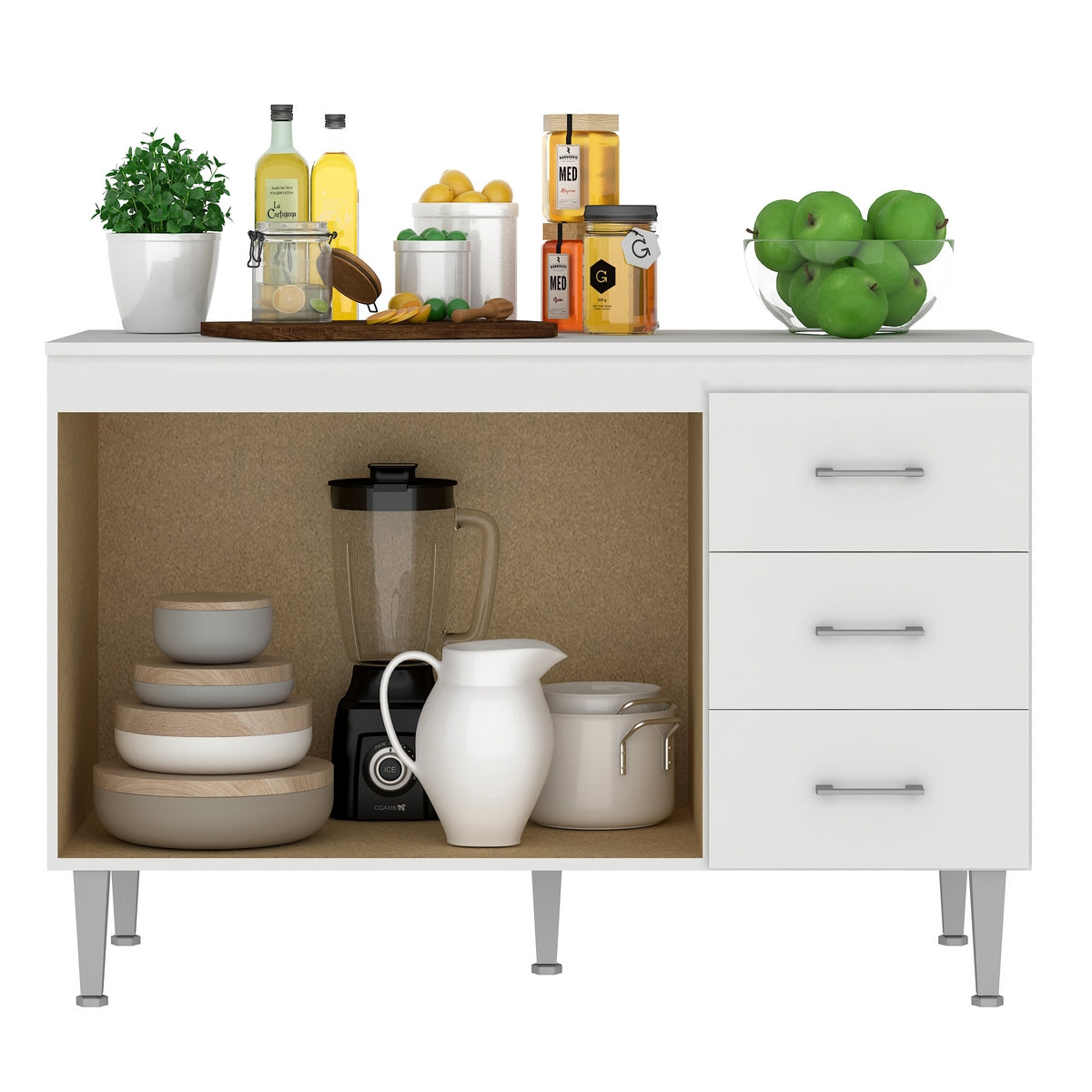 Armário Aéreo 3 portas Ipanema + Balcão(Tampo Comum)Copacabana Branco – FELLICCI - Móveis furniture