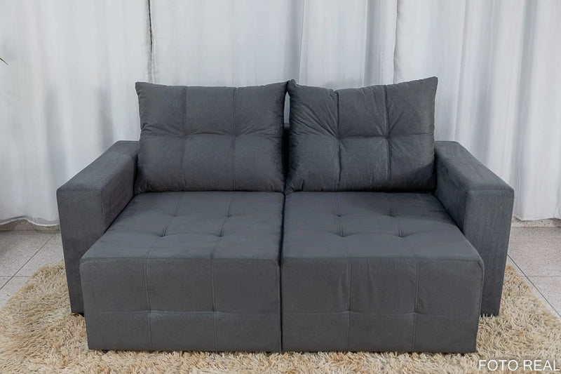 Sofá Retrátil 3 Lugares Havaí Larg. 1.80m Veludinho Cinza - Móveis furniture