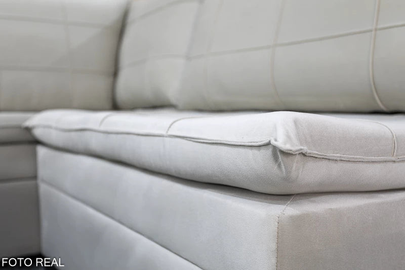 Sofá Canto 5 lugares com Puff Viena Veludo Bege - Móveis furniture