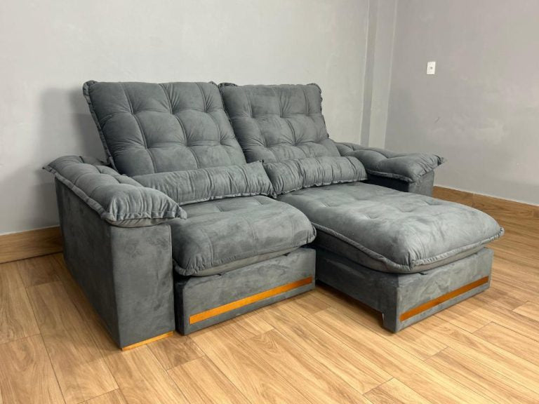 Sofá Retrátil e Reclinável Istambul 2.10m – Cinza Veludo