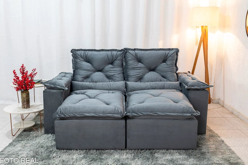 Sofá Retrátil Reclinável 2.00m Texas Veludo Cinza - Móveis furniture