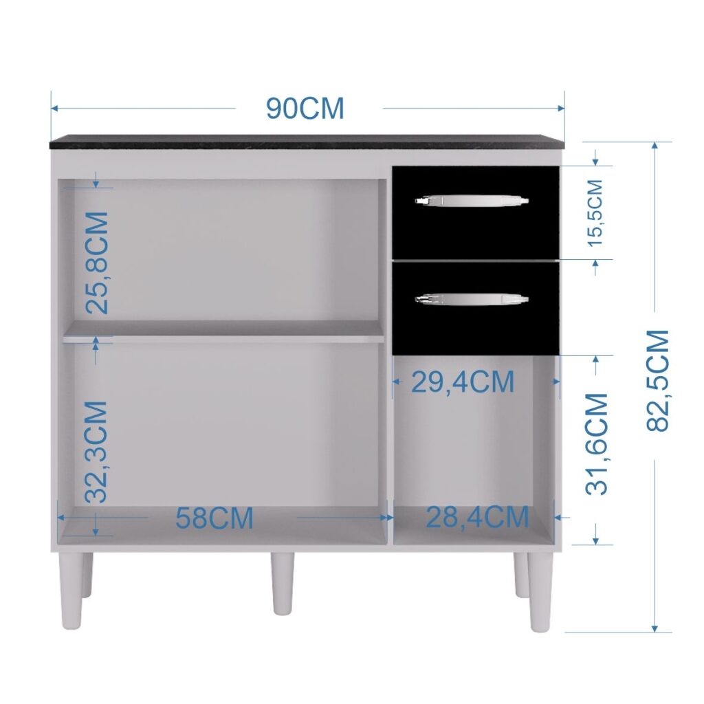 Balcão Isadora 668 Branco/Preto - Móveis furniture