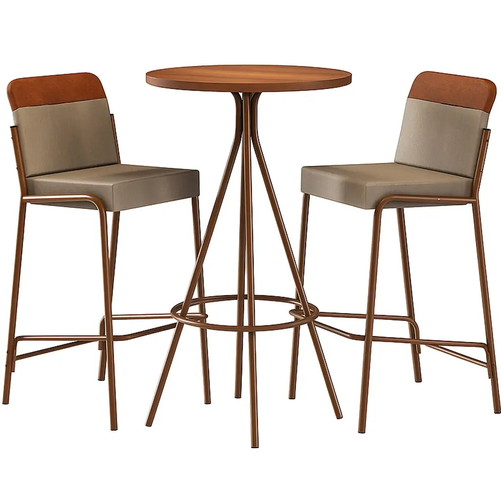 Mesa Bistro 1575 com 2 Banquetas 1753 Redonda em Aço e Tampo Madeirado Carraro