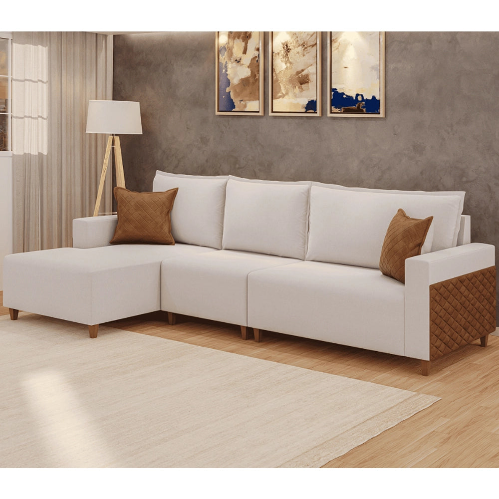 Sofá 3081 com Chaise 318cm em Linho 6 Lugares Lufer