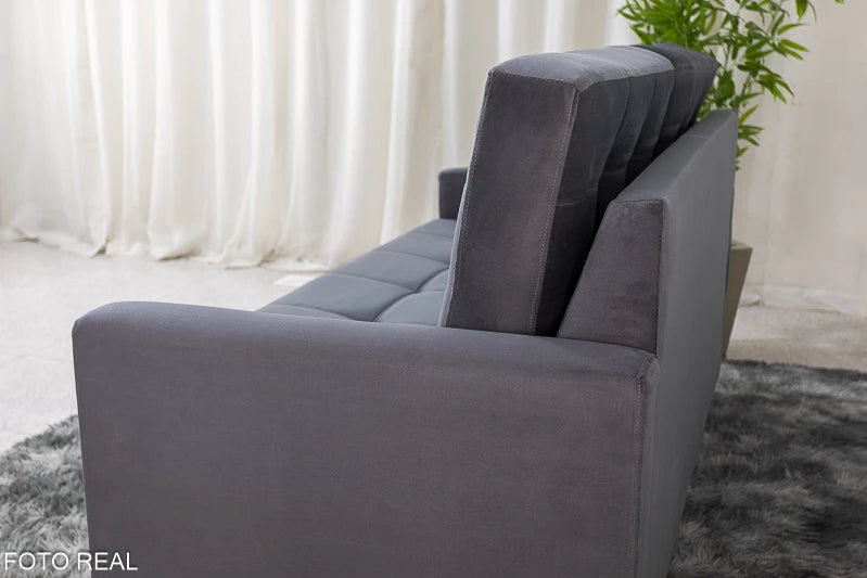 Sofá 3 lugares Living Áustria Veludo Grafite A15 Larg. 1.70m