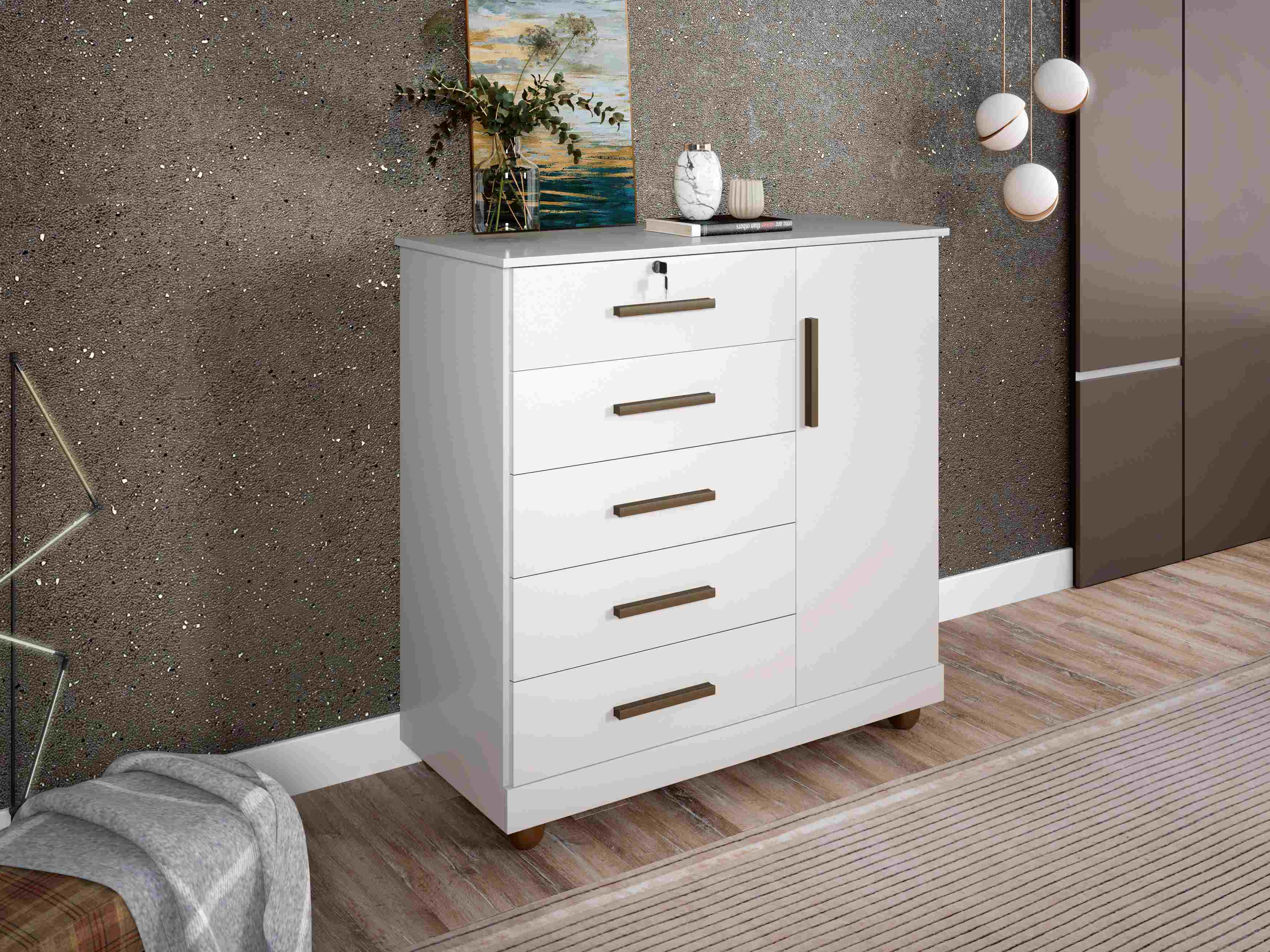 Comoda Fenix 5G1P com Pes - Móveis furniture