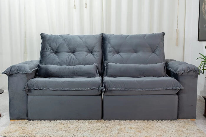 Sofá Retrátil Reclinável Califórnia Veludo Cinza 526 Larg. 2.50m - D28 Hiper