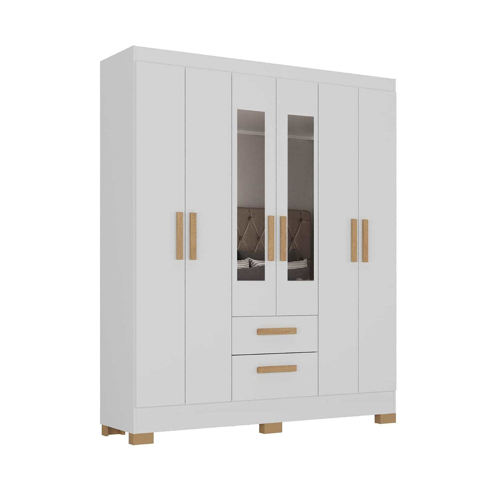 Roupeiro Fortaleza Plus 6P2G com Pes e Espelhos Branco Atualle