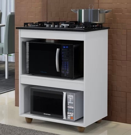Balcão para Cooktop 4 Bocas 2 Nichos para Forno Turim Kaiki Móveis Branco - Móveis furniture