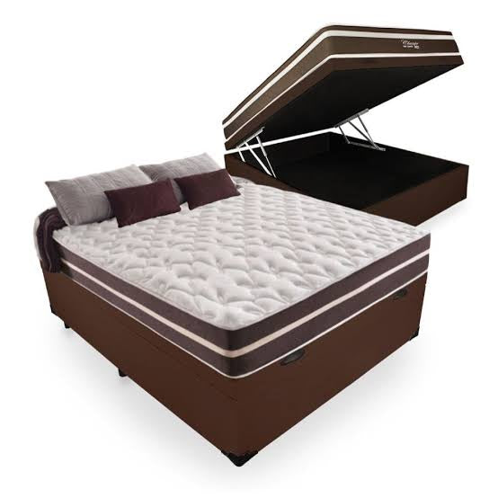 Cama Box Baú + Colchão Anjos Classic Superlastic Casal 138 - Marrom
