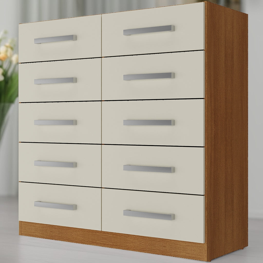 Cômoda 10 Gavetas Torres CO 1023 Cinamono/Off White – RODIAL MÓVEIS