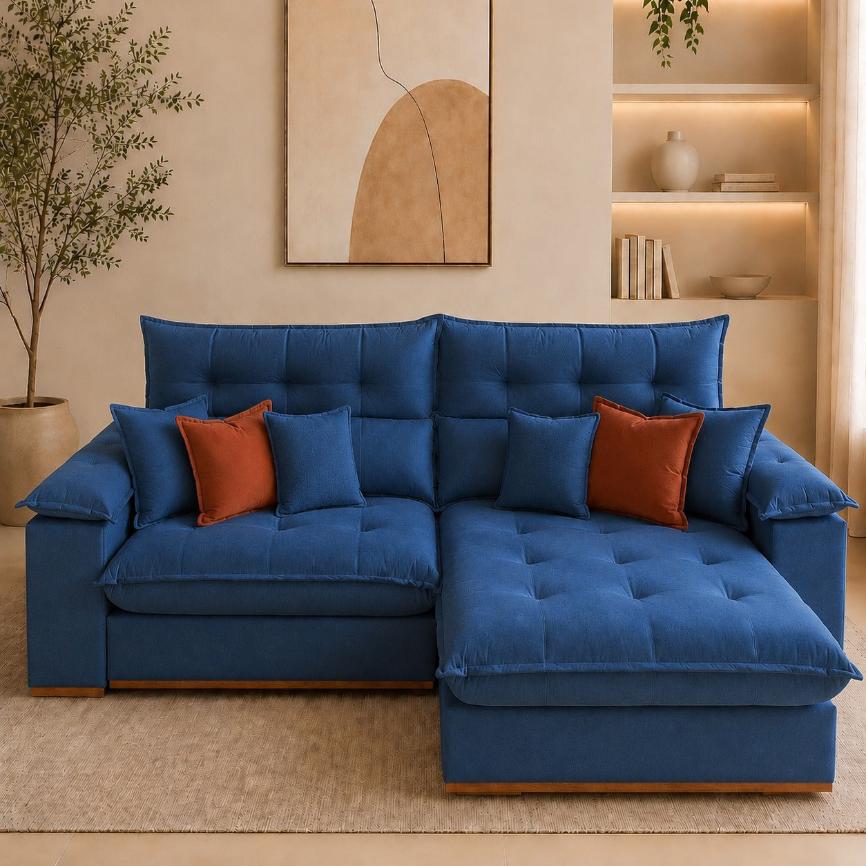 Sofá Retrátil e Reclinável Anabelle 2,50 Veludo Azul – WM ESTOFADOS