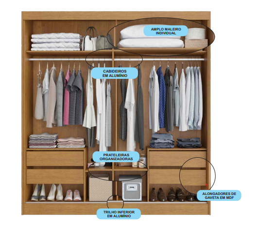 Guarda Roupas 2 Portas de Correr 1 com Espelho Viena Bianchi Móveis - Móveis furniture