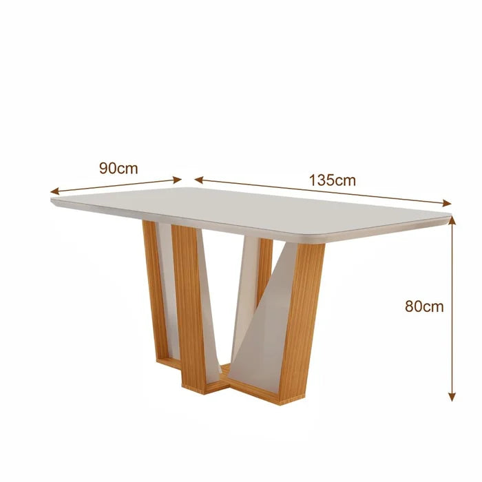 Mesa Veneza 135×90 Com Vidro Lj Móveis Cinamomo Off White