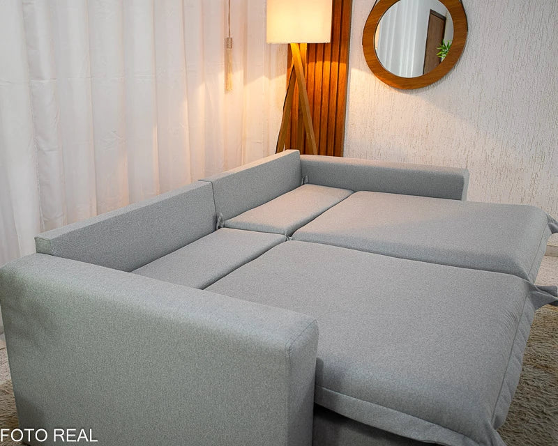 Sofá Retrátil e Cama Torino 2.10m Linho Cinza 507 - Sem Caixa