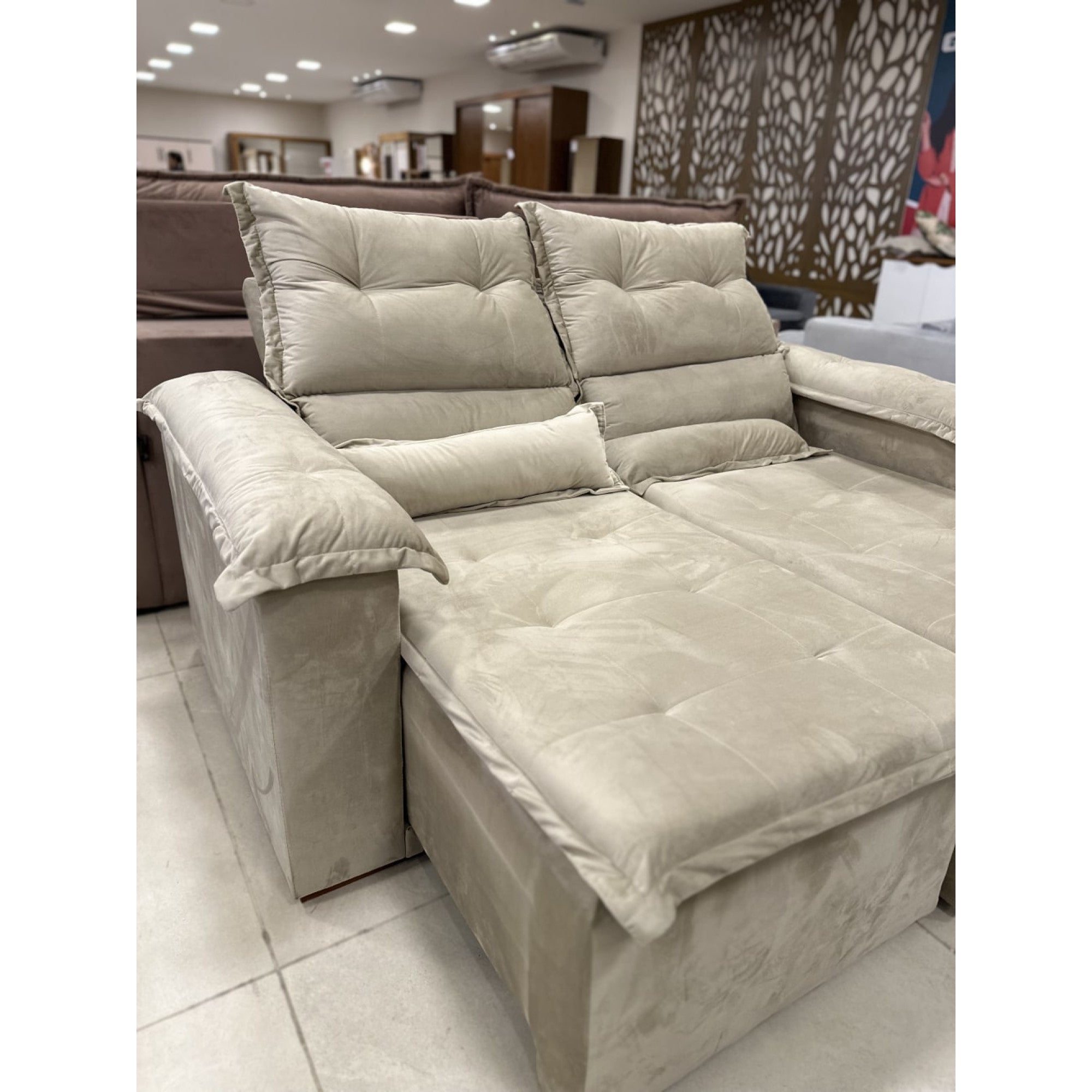 Sofá Pequim Retrátil e Reclinável 1,80 m - Bege - Móveis furniture