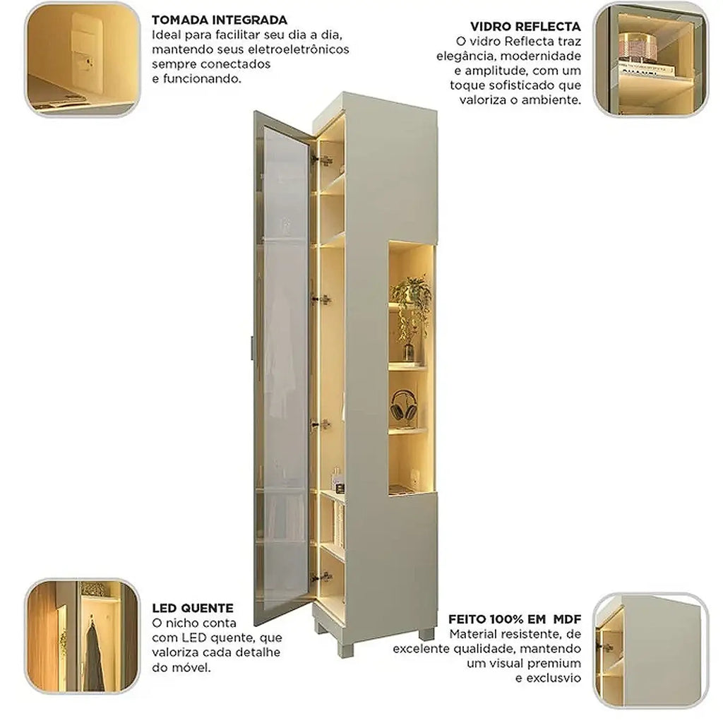 Guarda Roupa Imperatriz Módulo 1 Porta Reflecta com Nicho e Led Gelius